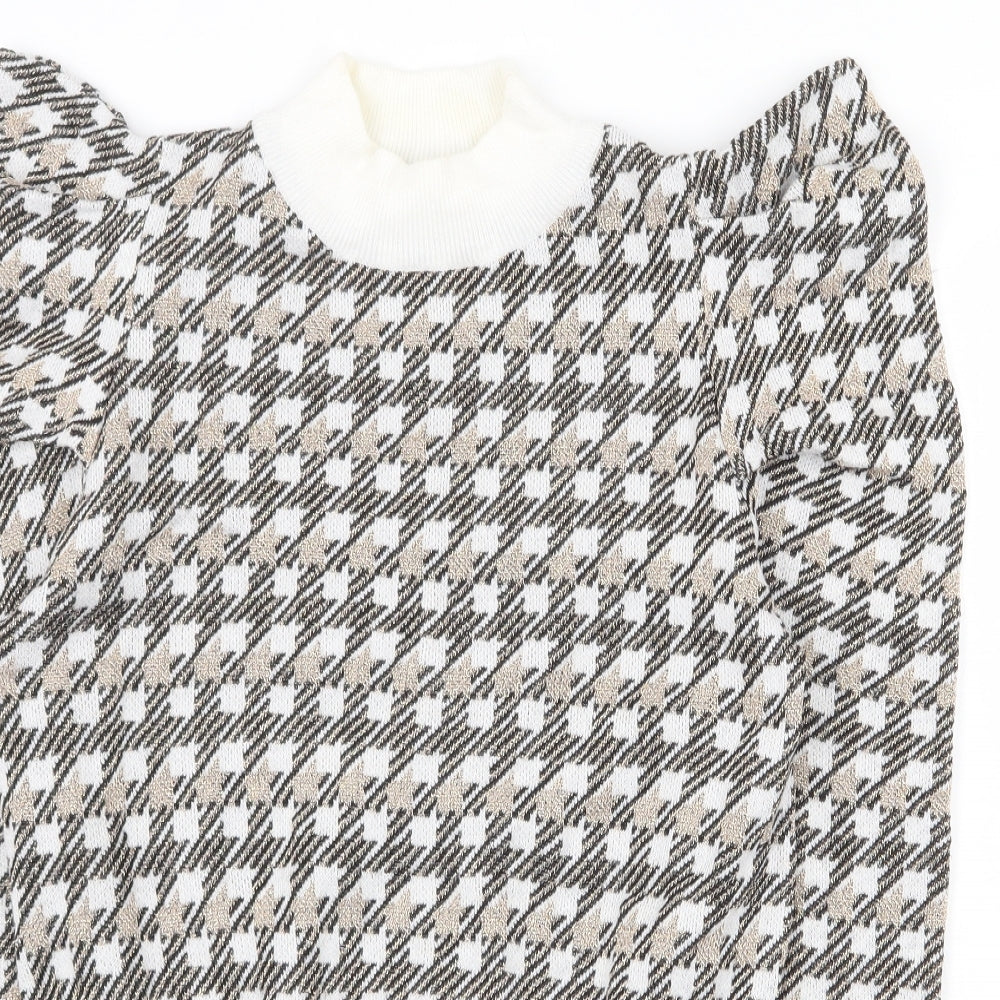 NB Avenue Womens Multicoloured Mock Neck Geometric Polyester Pullover Jumper Size S