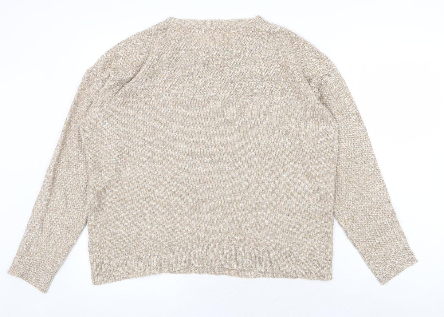 Preworn Womens Beige V-Neck Polyester Pullover Jumper Size XL