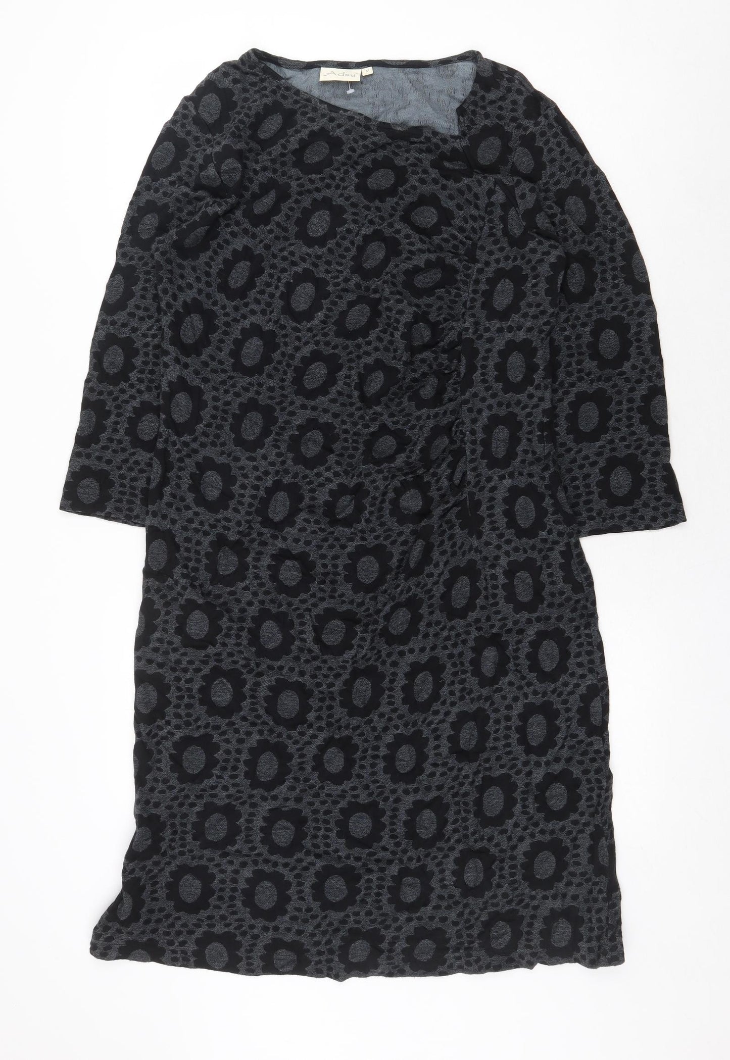 Adini Womens Grey Geometric Cotton Shift Size M Boat Neck Pullover