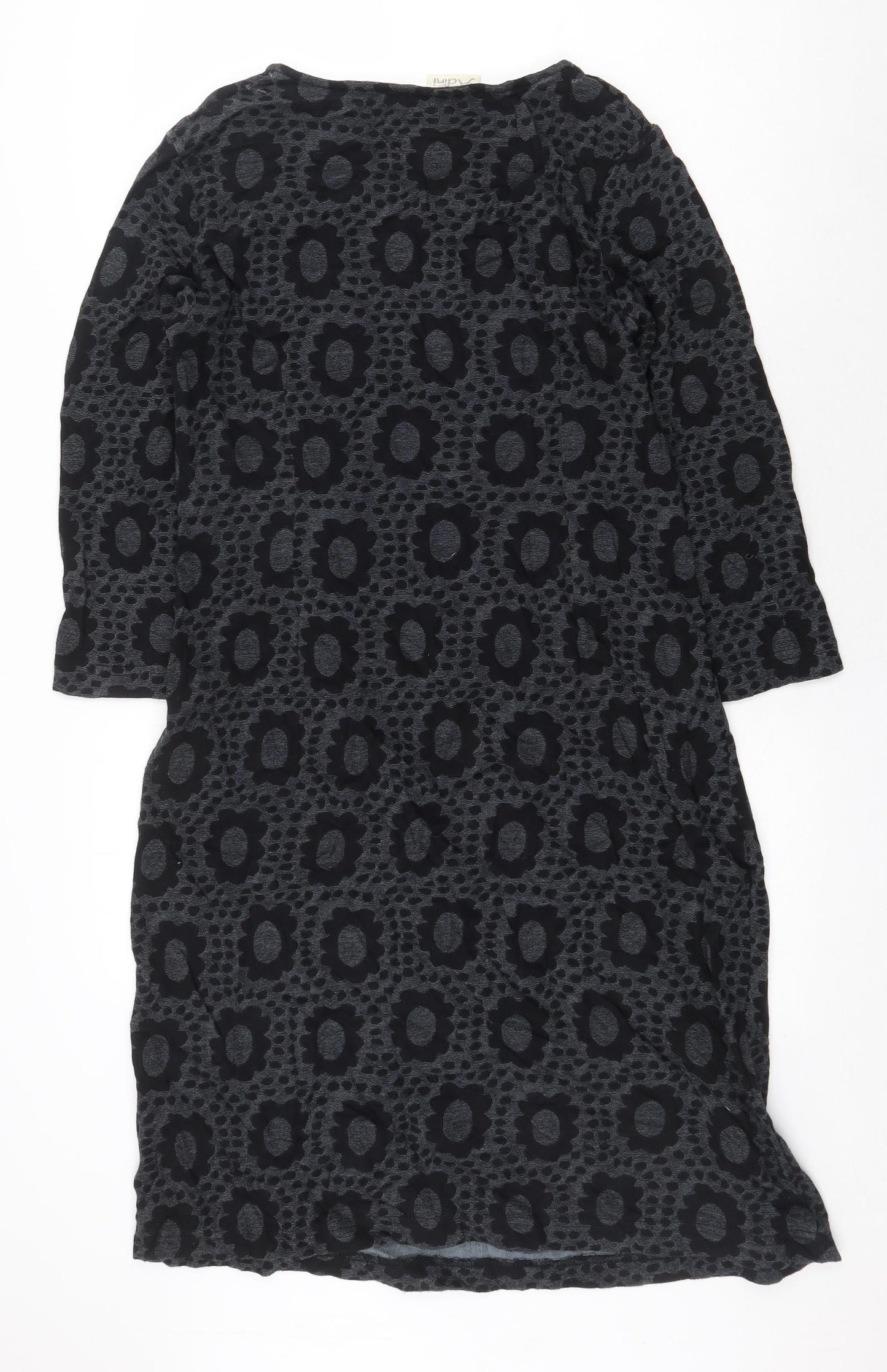 Adini Womens Grey Geometric Cotton Shift Size M Boat Neck Pullover