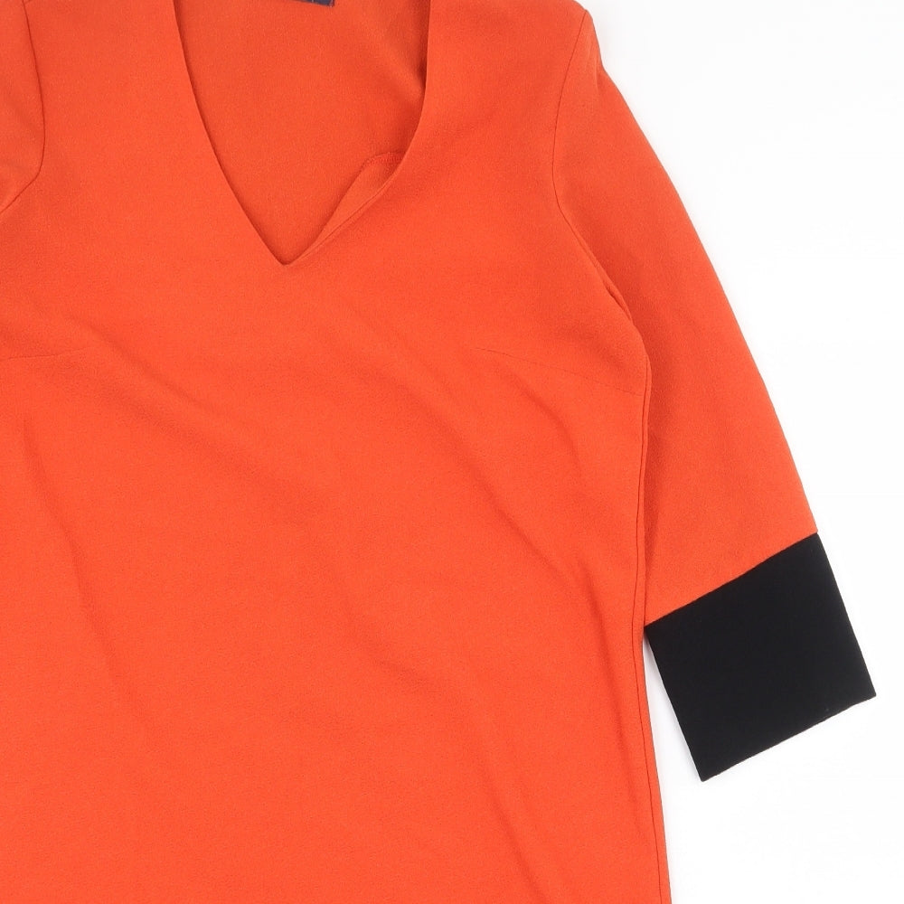 Marks and Spencer Womens Orange Colourblock Polyester Shift Size 12 V-Neck Pullover