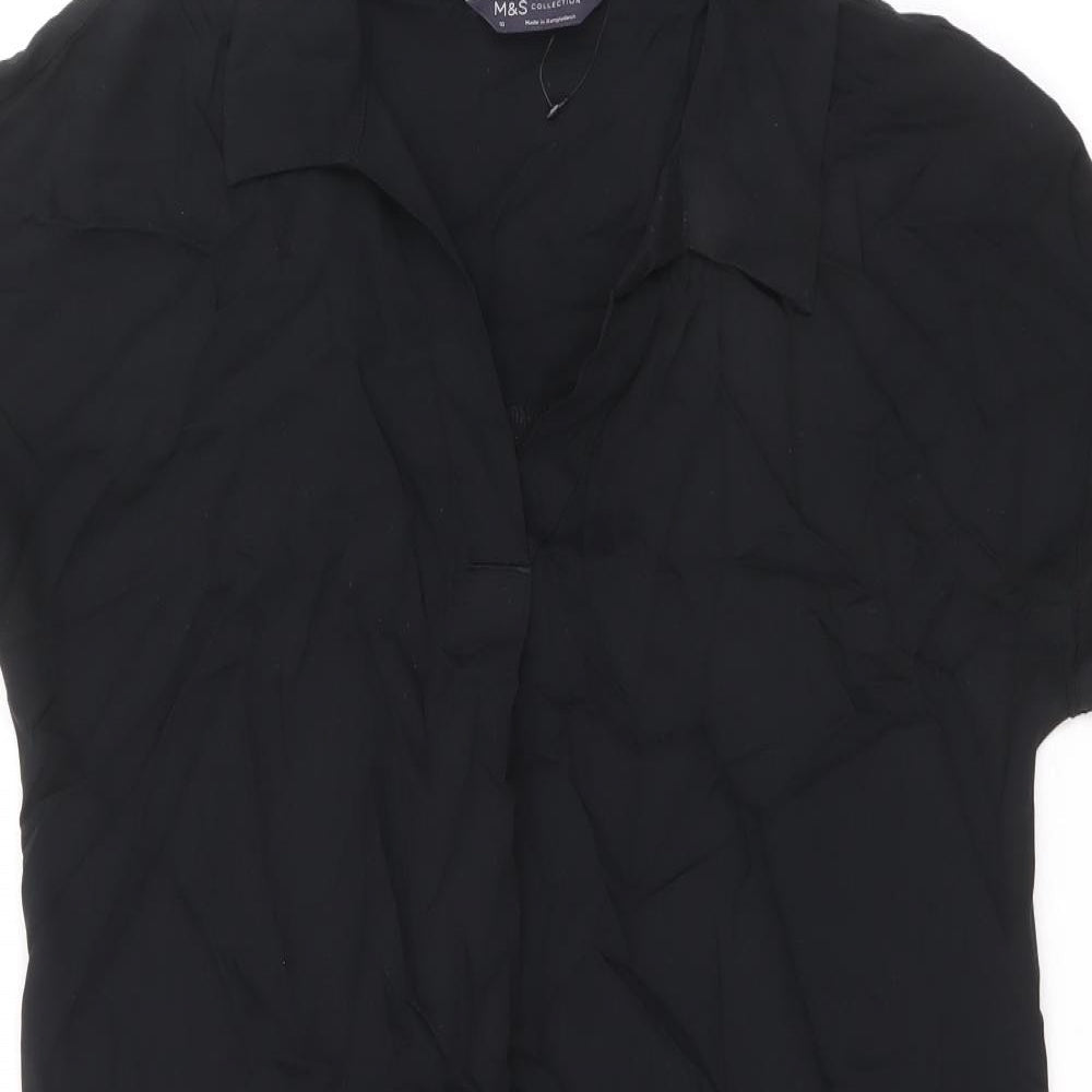 Marks and Spencer Womens Black Viscose Shirt Dress Size 10 V-Neck Pullover