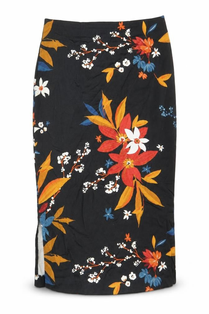 Marks and Spencer Womens Multicoloured Floral Cotton Straight & Pencil Skirt Size 10 Zip