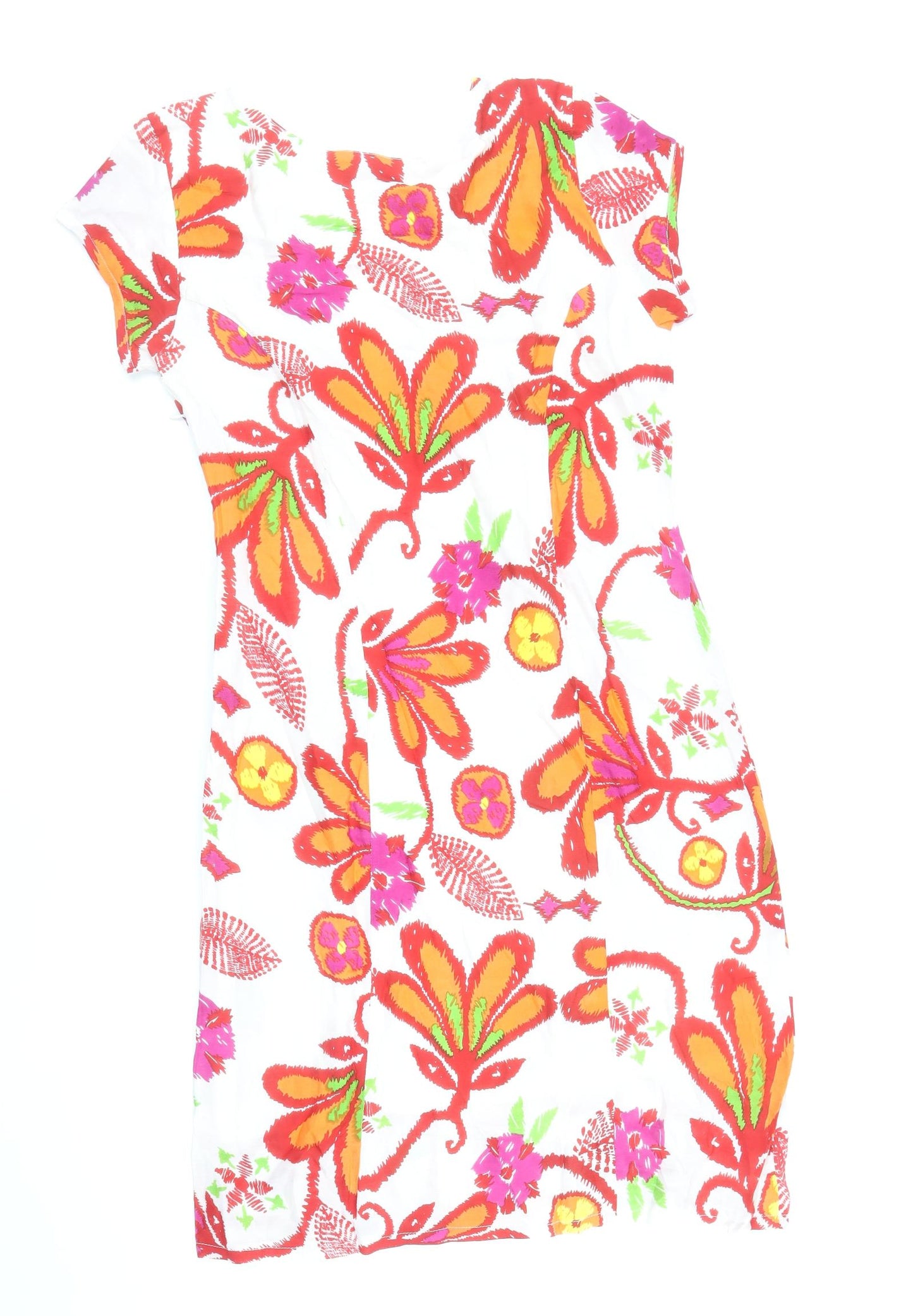 Preworn Womens Multicoloured Floral Viscose Shift Size 10 Scoop Neck Button