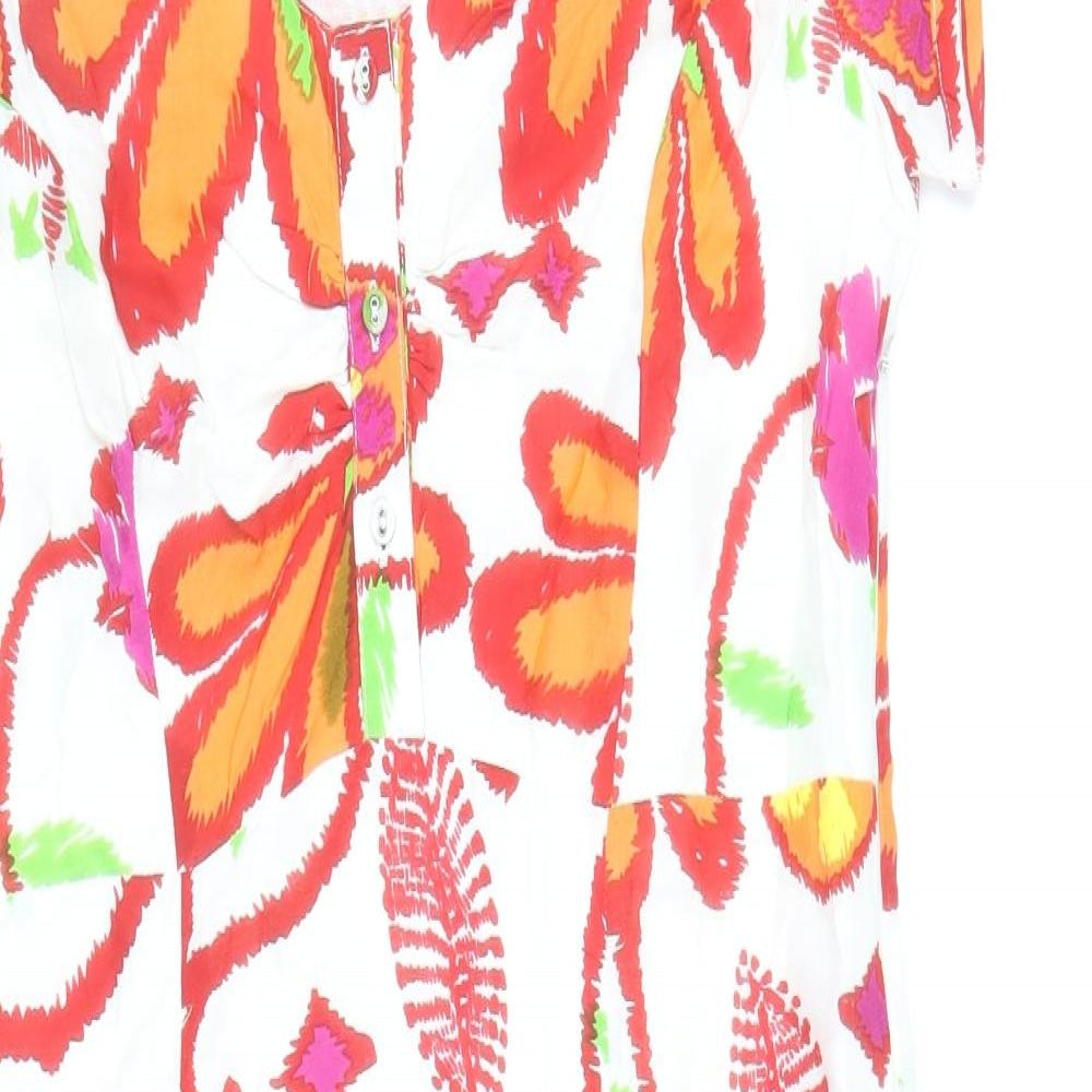 Preworn Womens Multicoloured Floral Viscose Shift Size 10 Scoop Neck Button