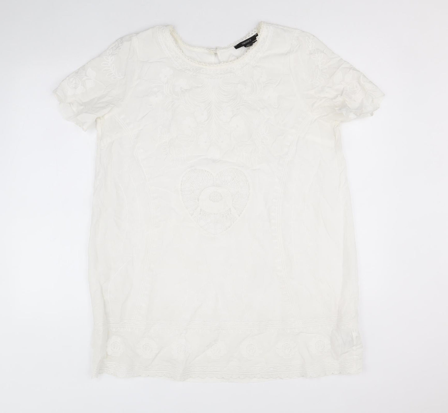 FOREVER 21 Womens Ivory Viscose T-Shirt Dress Size L Boat Neck Button