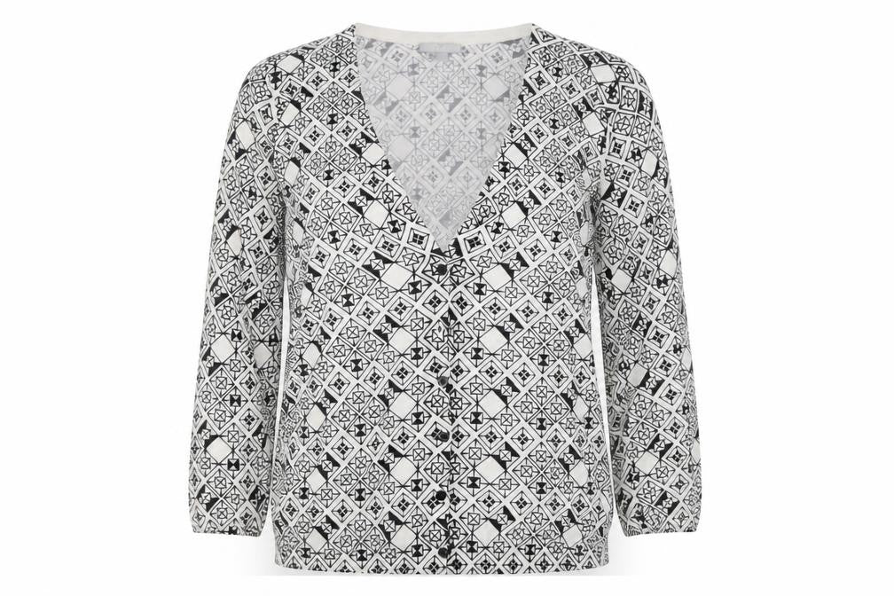 H&M Womens Black V-Neck Geometric Cotton Cardigan Jumper Size M
