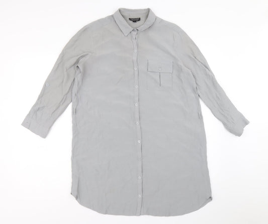 Topshop Womens Grey Viscose Shirt Dress Size 8 Collared Button