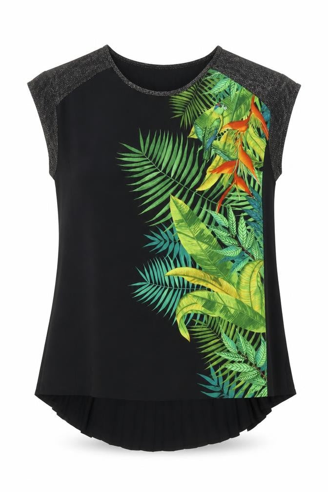 Oasis Womens Black Floral Polyester Basic Blouse Size M Round Neck