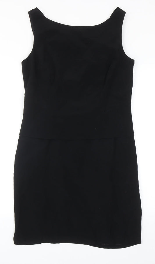 Hannah Hardy Womens Black Acetate Shift Size 12 Round Neck Zip