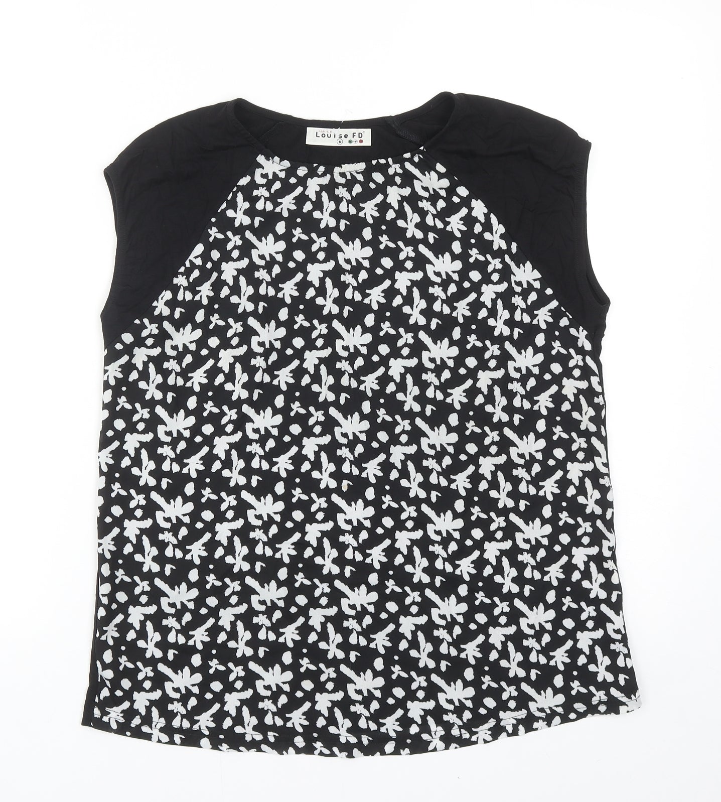 Louise FD Womens Black Geometric Polyester Basic Blouse Size S Boat Neck