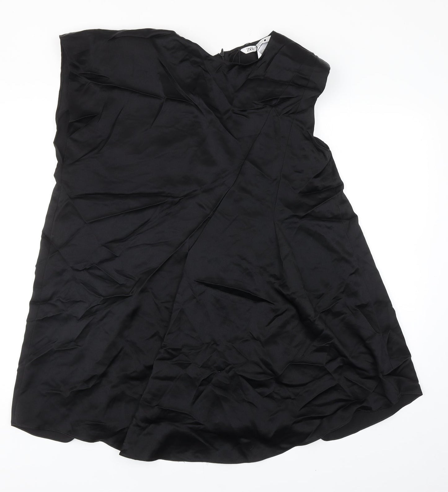 Zara Womens Black Viscose A-Line Size XS Off the Shoulder Zip - Shoulder Pads