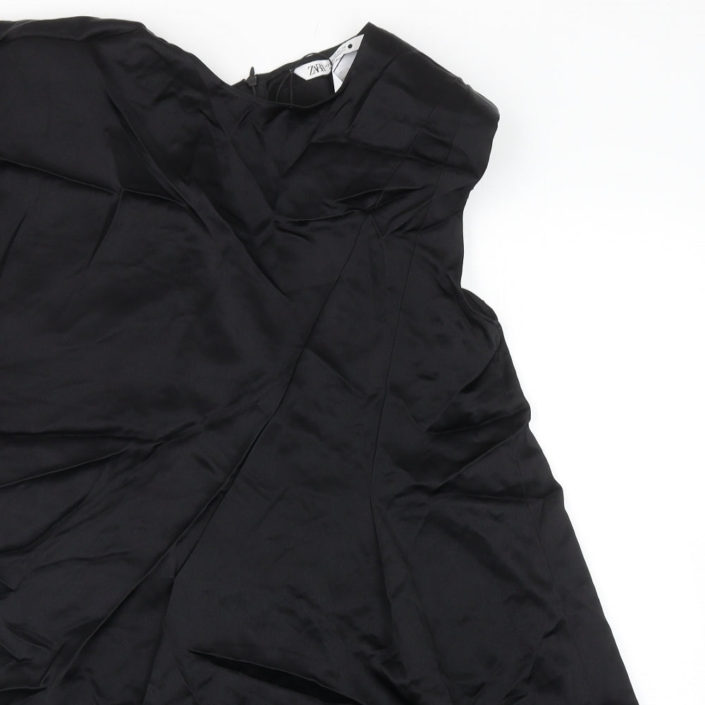 Zara Womens Black Viscose A-Line Size XS Off the Shoulder Zip - Shoulder Pads