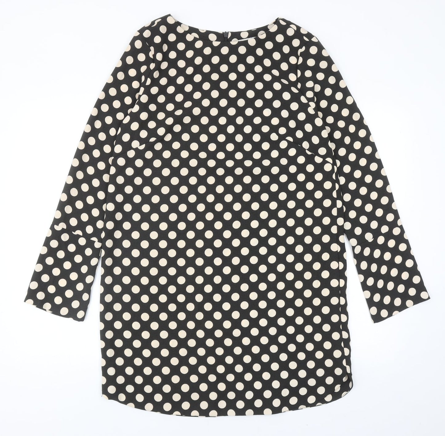 H&M Womens Black Polka Dot Polyester A-Line Size 10 Round Neck Zip