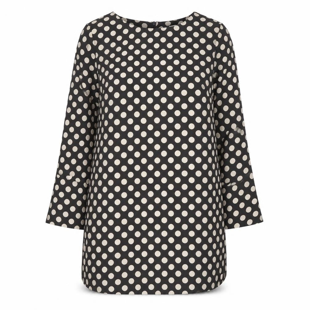 H&M Womens Black Polka Dot Polyester A-Line Size 10 Round Neck Zip