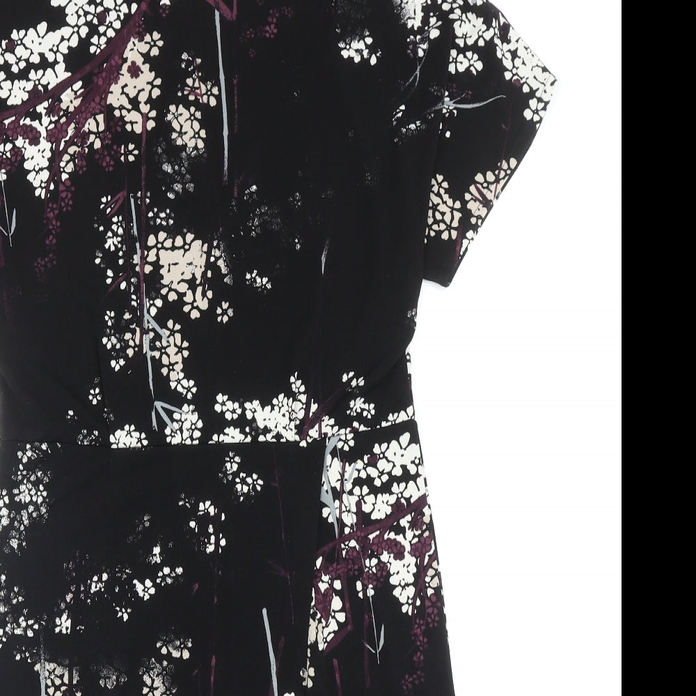NEXT Womens Black Floral Polyester Trapeze & Swing Size 10 Round Neck Pullover