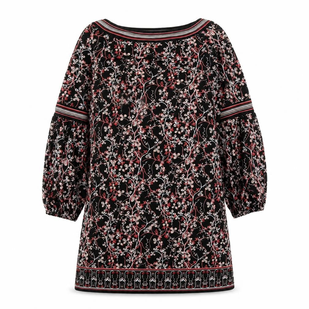 Max Studio Womens Black Geometric Polyester Shift Size M Boat Neck Pullover