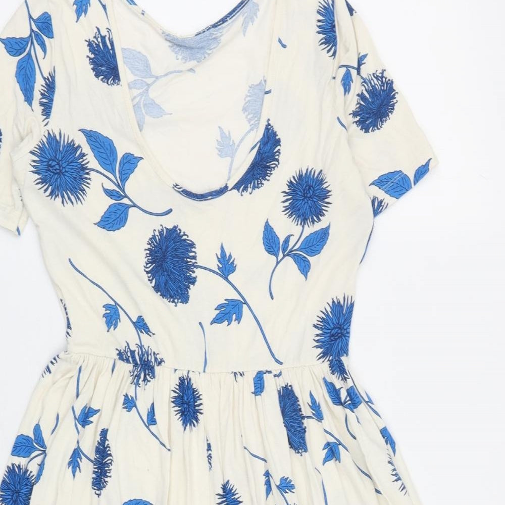 ASOS Womens Ivory Floral Viscose Fit & Flare Size 10 Scoop Neck Pullover