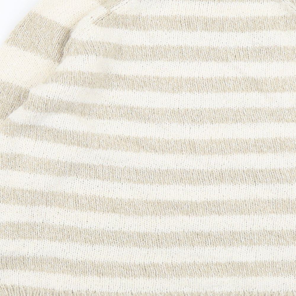Marks and Spencer Womens Beige Round Neck Striped Polyester Pullover Jumper Size 14