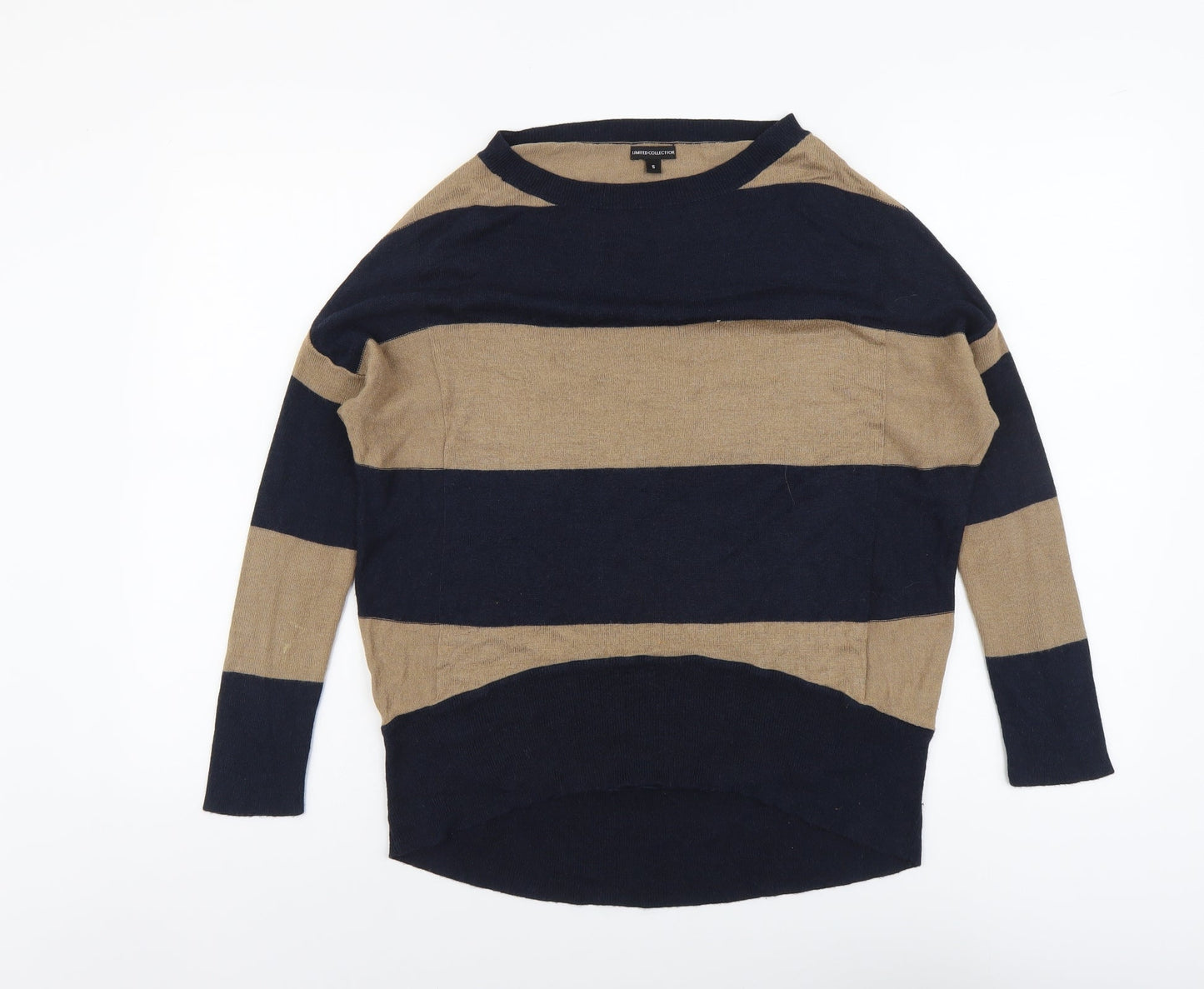 Marks and Spencer Womens Beige Boat Neck Striped Viscose Pullover Jumper Size S