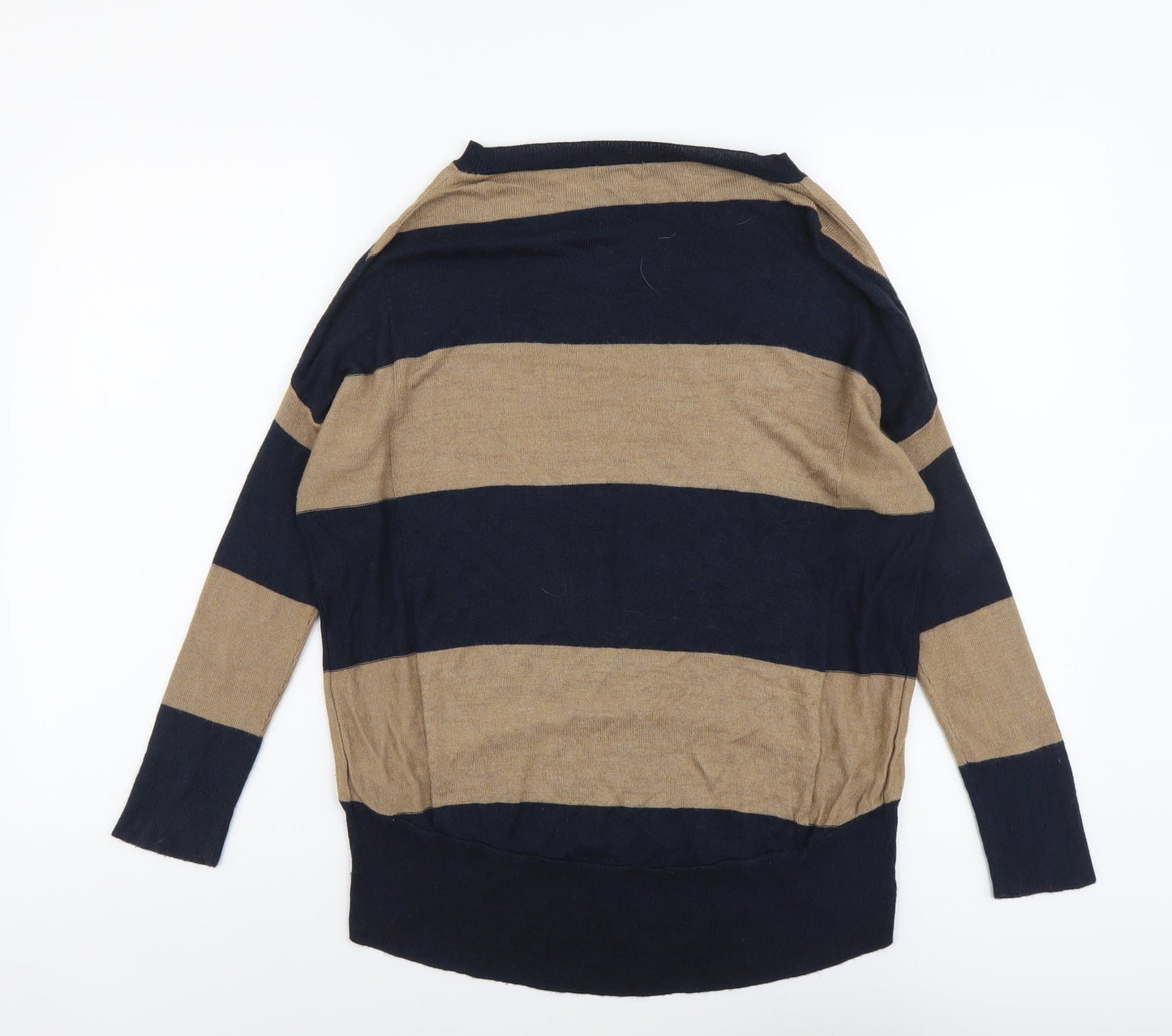 Marks and Spencer Womens Beige Boat Neck Striped Viscose Pullover Jumper Size S