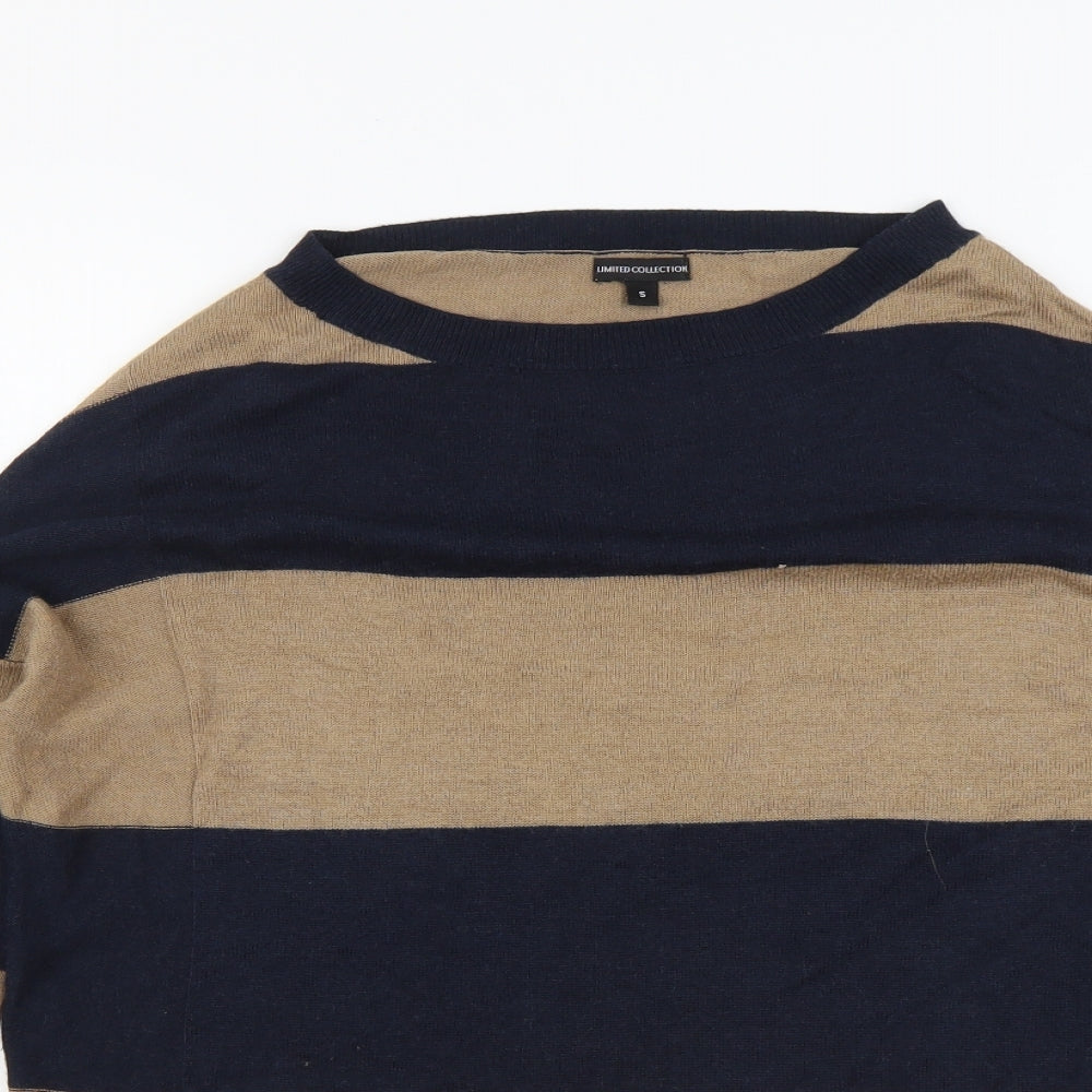 Marks and Spencer Womens Beige Boat Neck Striped Viscose Pullover Jumper Size S