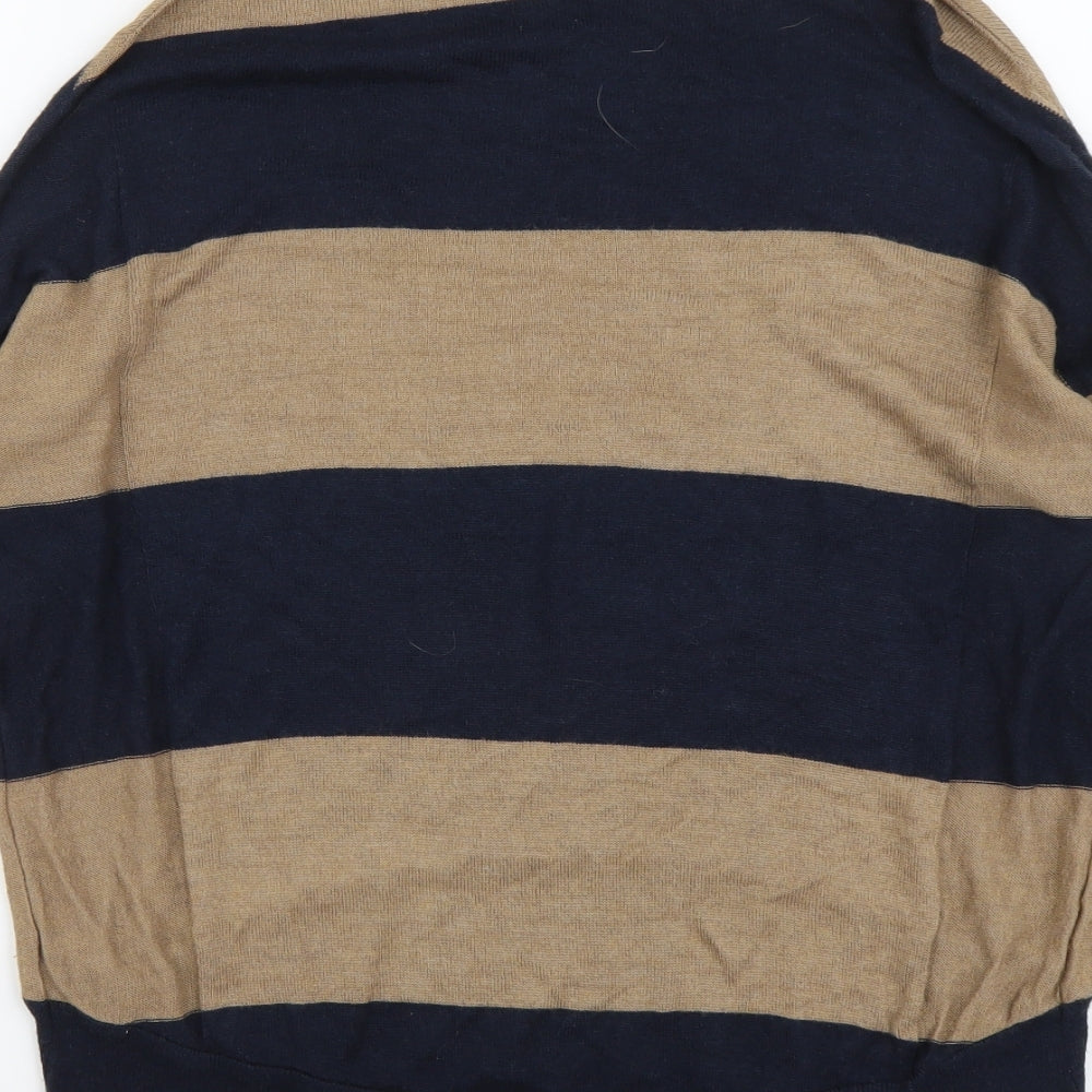 Marks and Spencer Womens Beige Boat Neck Striped Viscose Pullover Jumper Size S