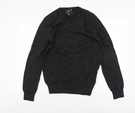 Marks and Spencer Mens Grey V-Neck Cotton Pullover Jumper Size S Long Sleeve