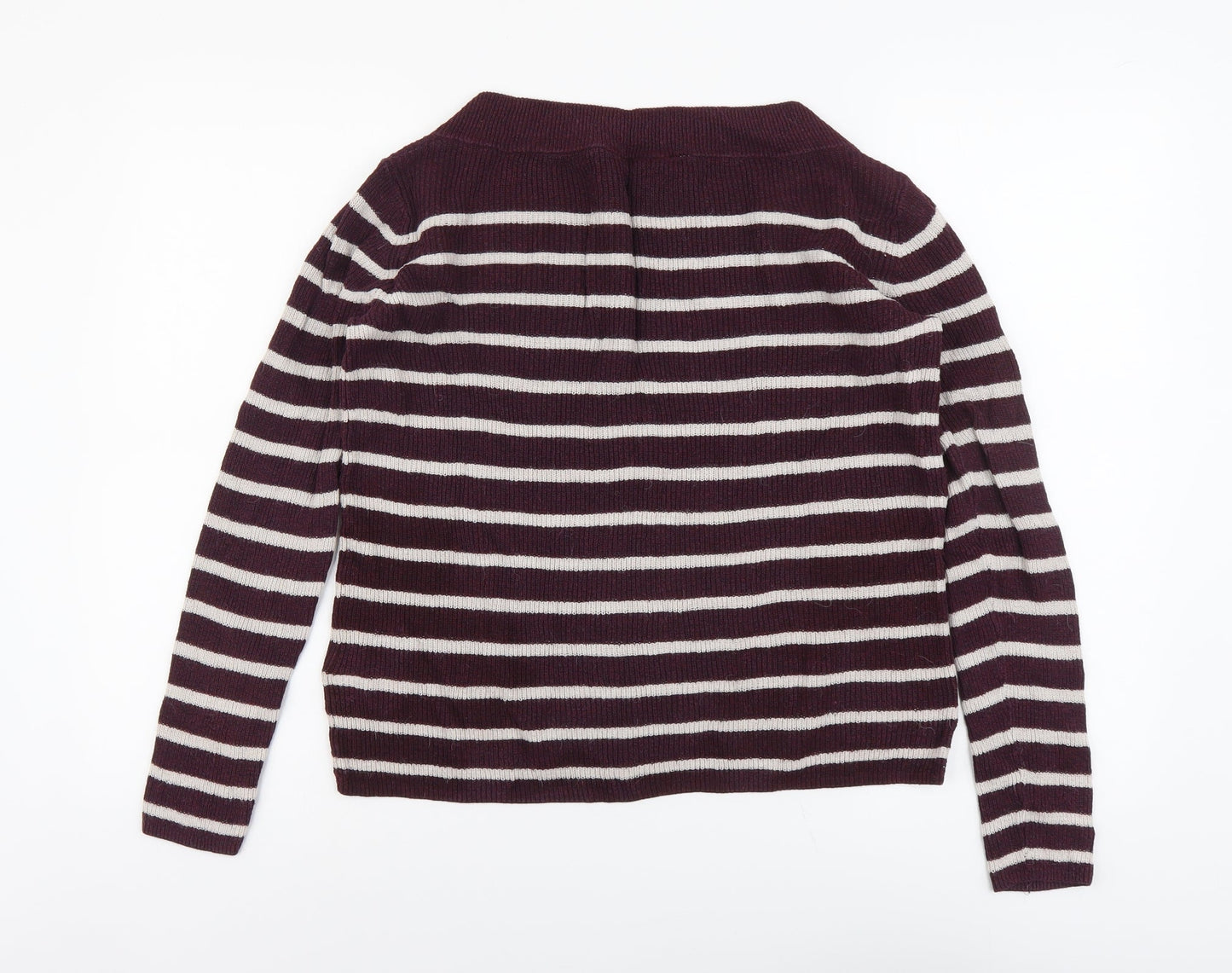 H&M Womens Purple Square Neck Striped Cotton Pullover Jumper Size M