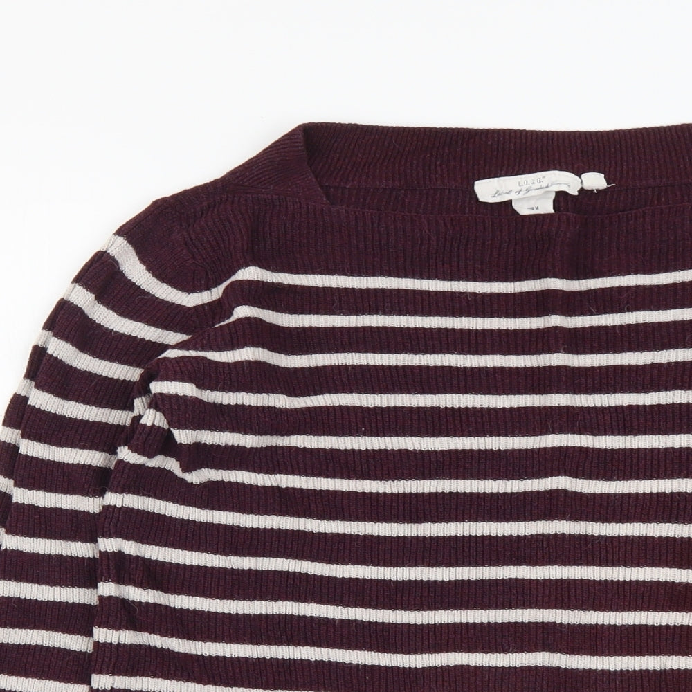 H&M Womens Purple Square Neck Striped Cotton Pullover Jumper Size M
