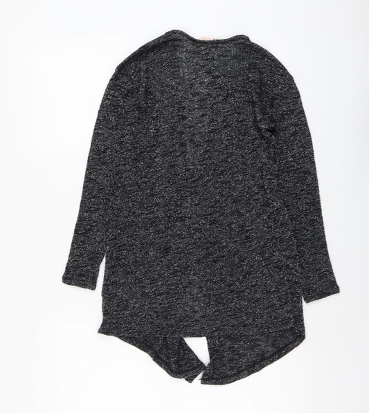 H&M Girls Black V-Neck Polyester Cardigan Jumper Size 10-11 Years Hook & Eye - Waterfall design