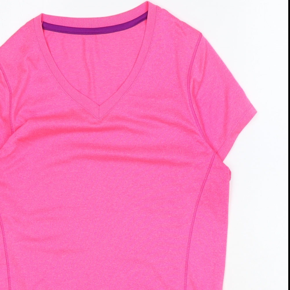 Preworn Womens Pink Polyester Basic T-Shirt Size S Round Neck