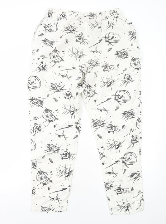 Preworn Womens White Geometric Cotton Jogger Trousers Size XS Regular