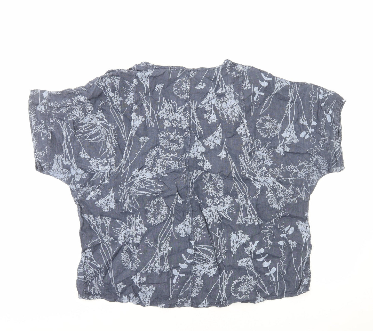 Adini Womens Blue Floral Cotton Basic T-Shirt Size M Round Neck