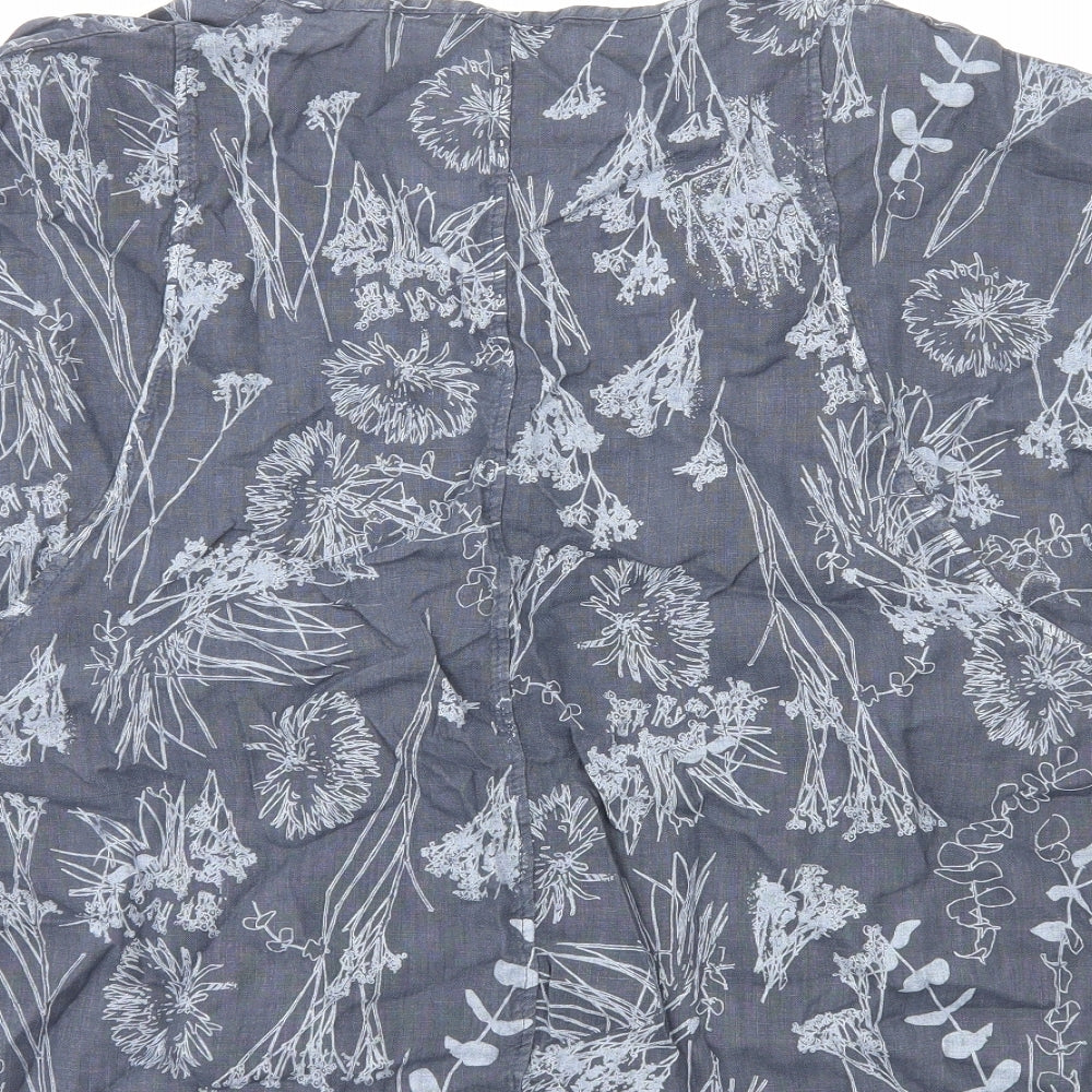 Adini Womens Blue Floral Cotton Basic T-Shirt Size M Round Neck