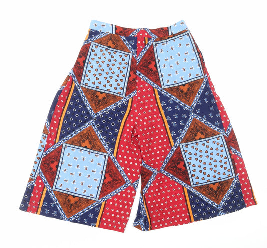 Sweewe Womens Multicoloured Geometric Viscose Cropped Trousers Size M Regular Zip