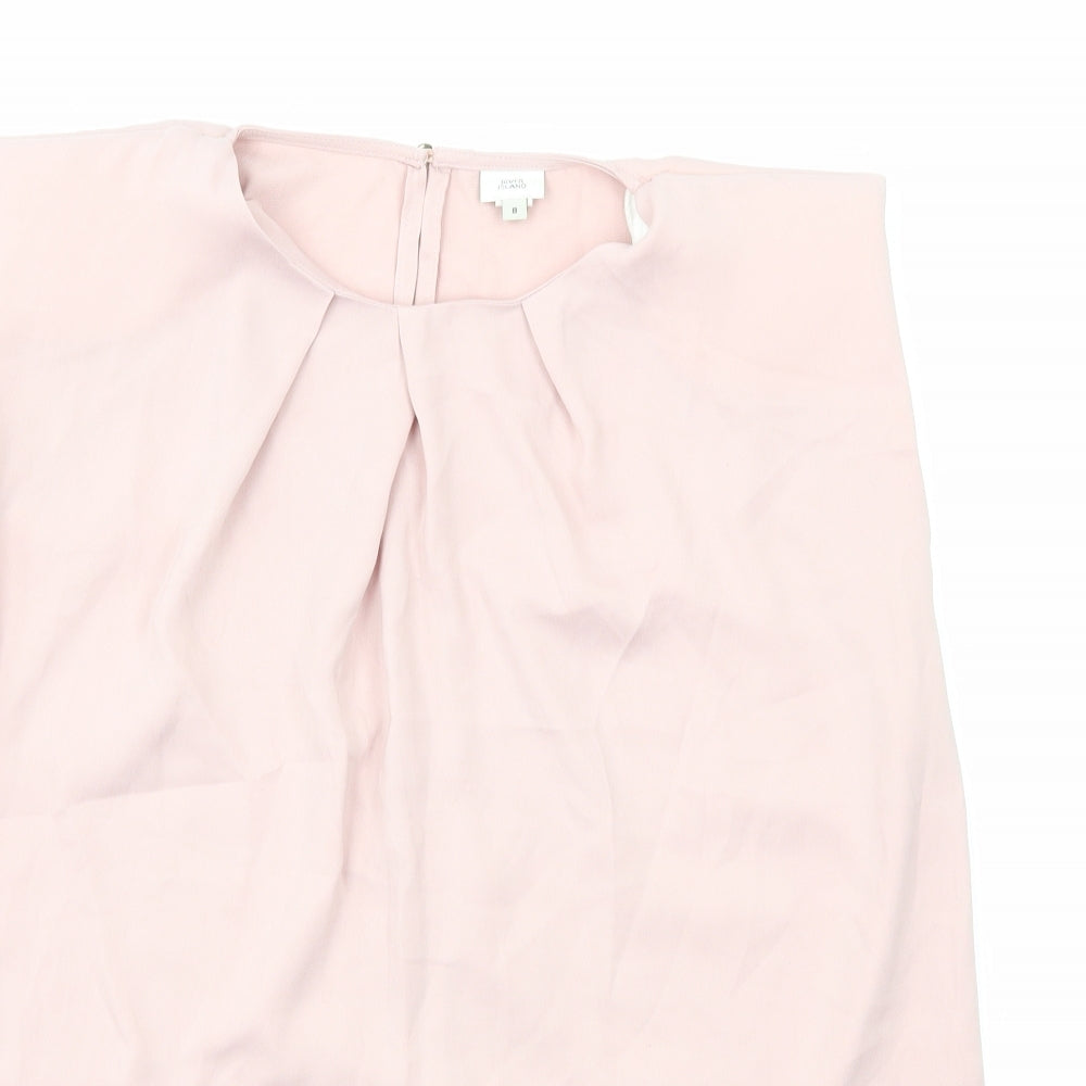 River Island Womens Pink Polyester Basic Blouse Size 8 Round Neck - Pleat Detail