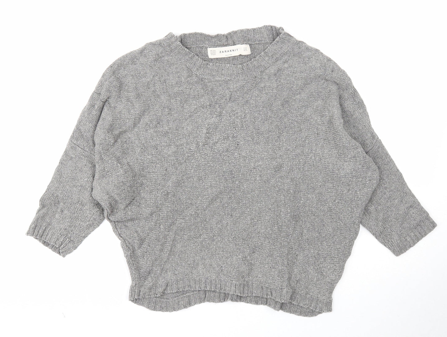 Zara Womens Grey Round Neck Cotton Pullover Jumper Size M