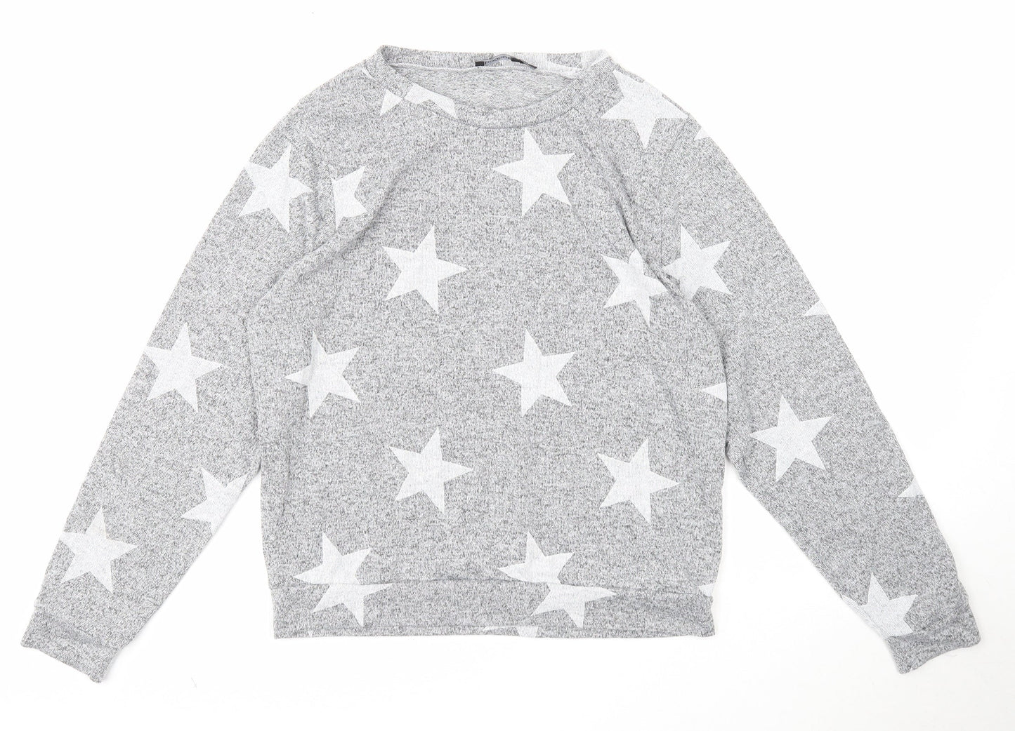 Boohoo Womens Grey Boat Neck Geometric Polyester Pullover Jumper Size M - Star