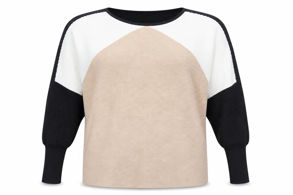 Friends Like These Womens Black Scoop Neck Viscose Pullover Jumper Size 18 - Colourblock Batwing