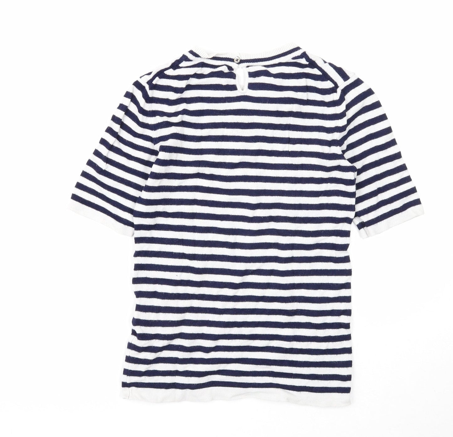 Zara Womens White Scoop Neck Striped Viscose Pullover Jumper Size S