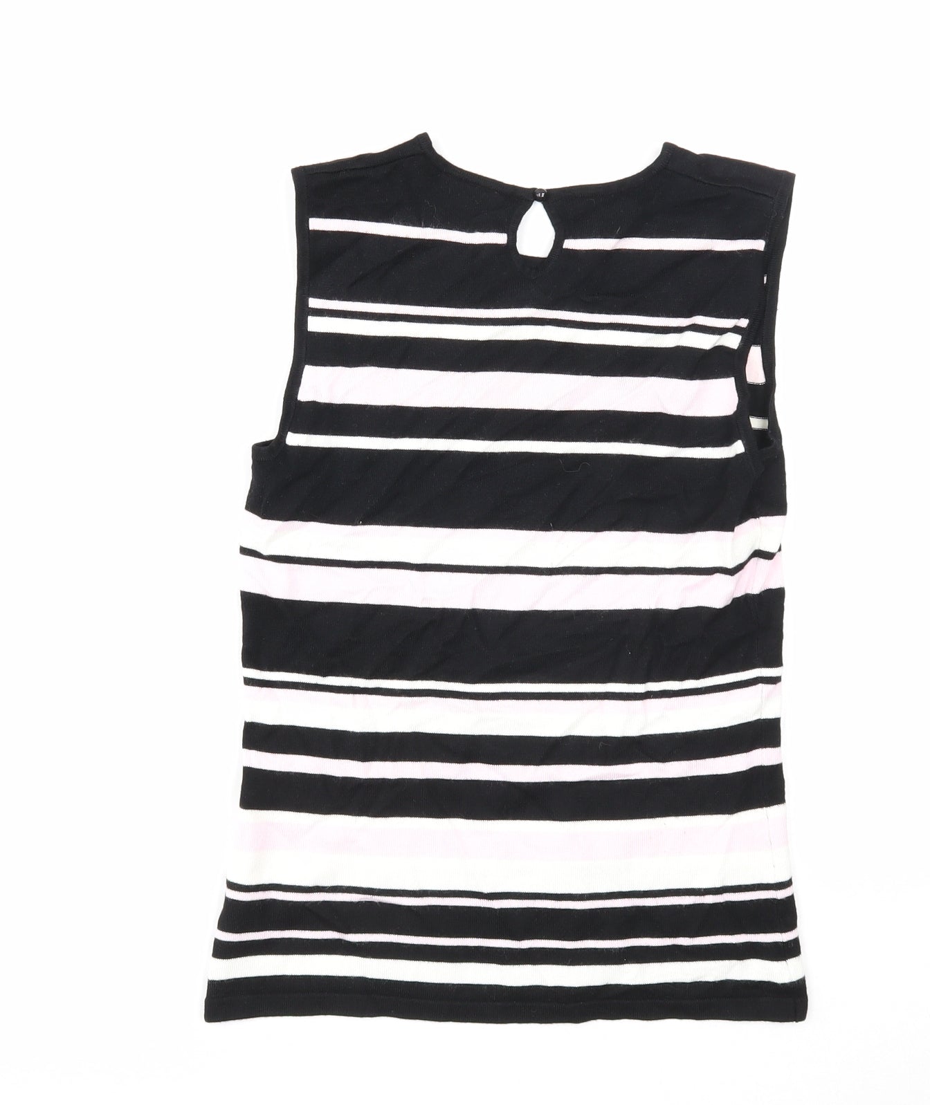 NEXT Womens Black Striped Viscose Basic Blouse Size 8 Scoop Neck