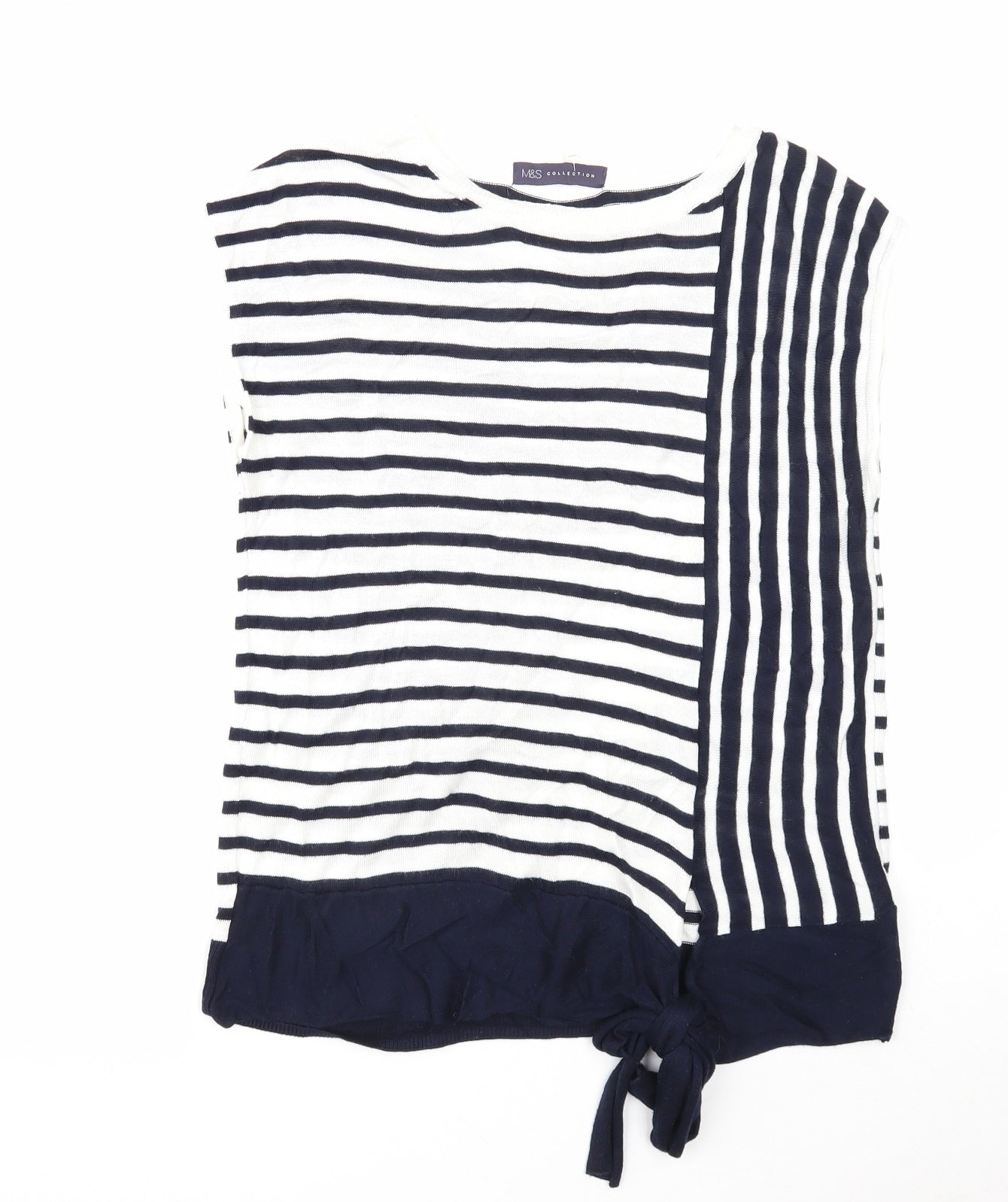 Marks and Spencer Womens White Round Neck Striped Viscose Pullover Jumper Size 10
