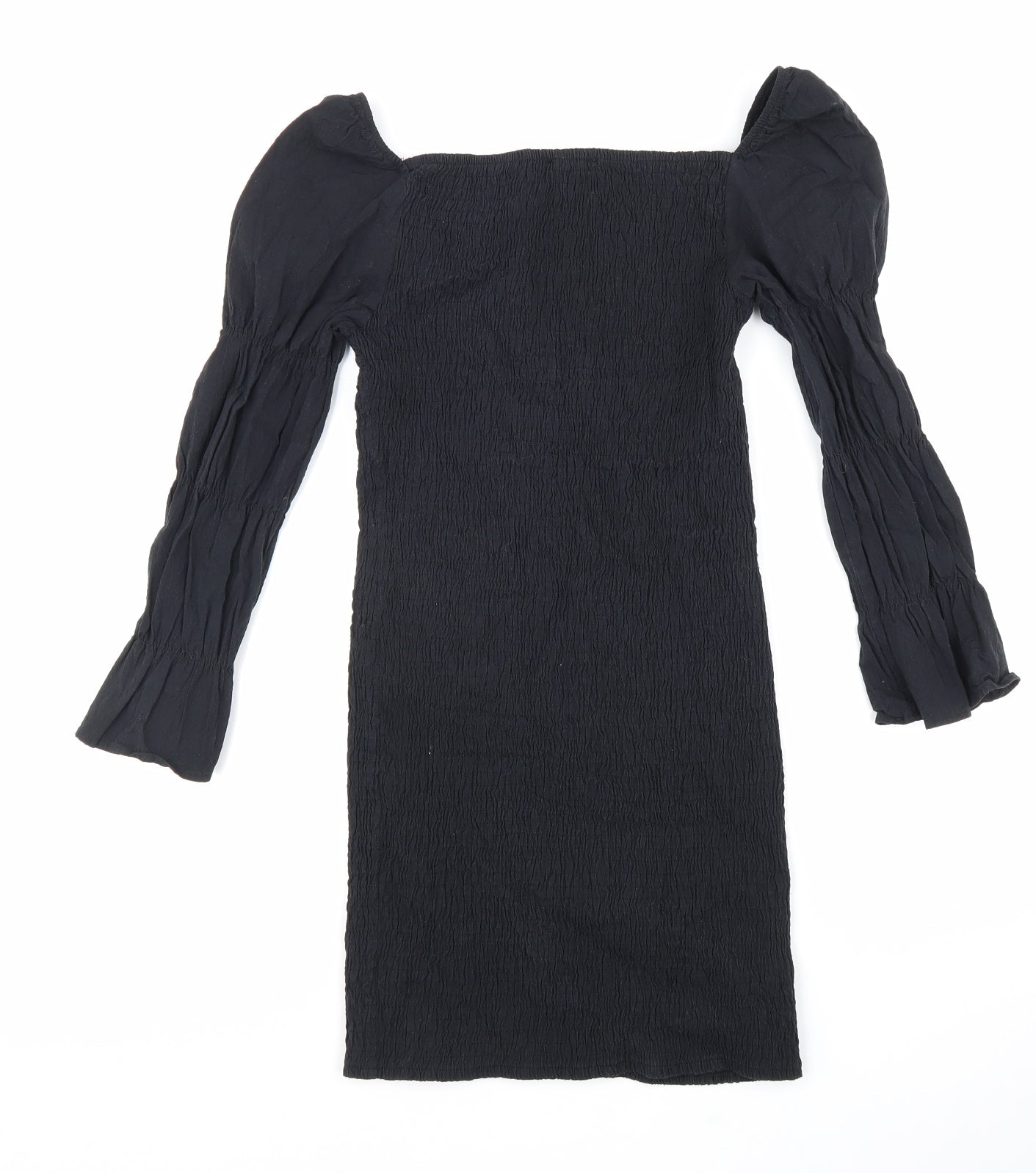 Bershka Womens Black Cotton Bodycon Size M Square Neck Pullover