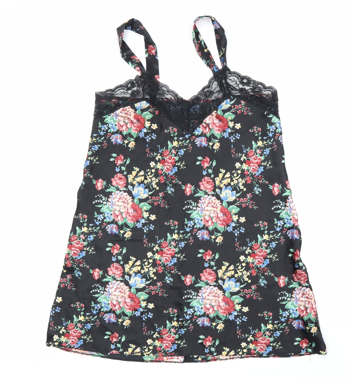 Topics Womens Black Floral Polyester Basic Blouse Size L V-Neck - Lace trim
