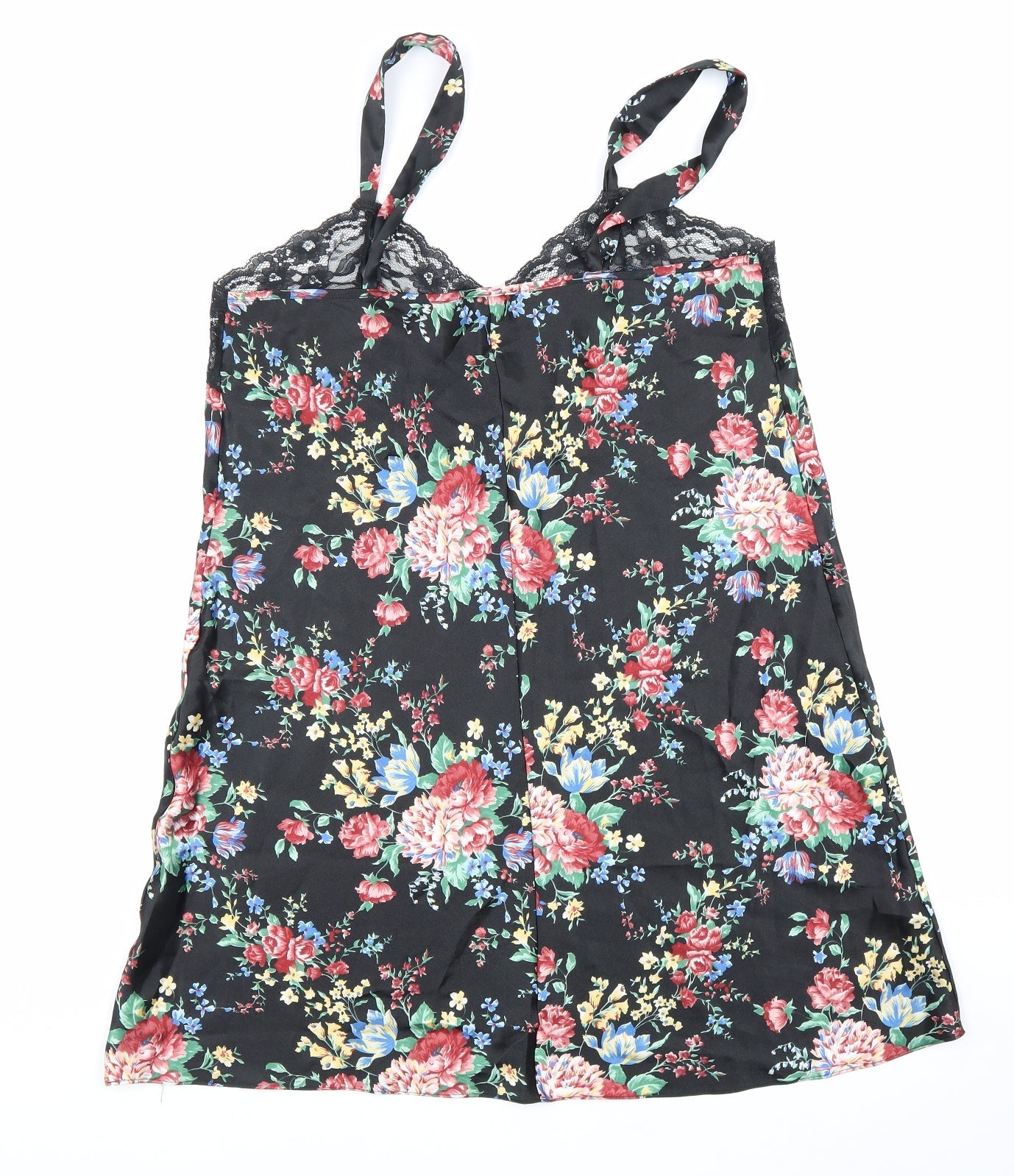 Topics Womens Black Floral Polyester Basic Blouse Size L V-Neck - Lace trim