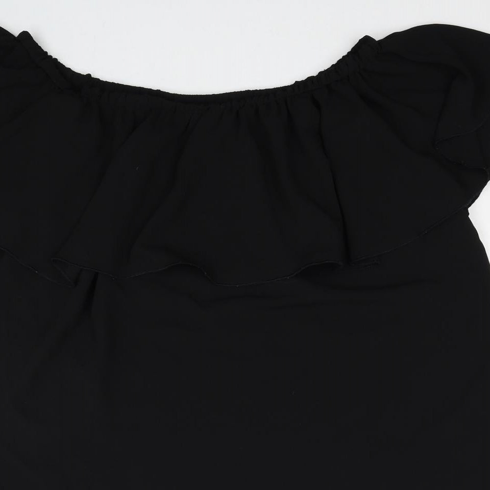 Queenie Womens Black Polyester Mini Size M Off the Shoulder Pullover - Size M-L