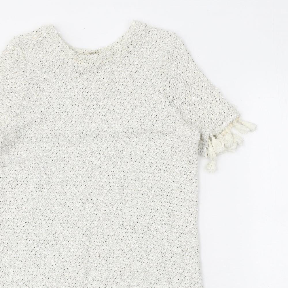 River Island Womens White Geometric Acrylic A-Line Size 6 Round Neck Pullover