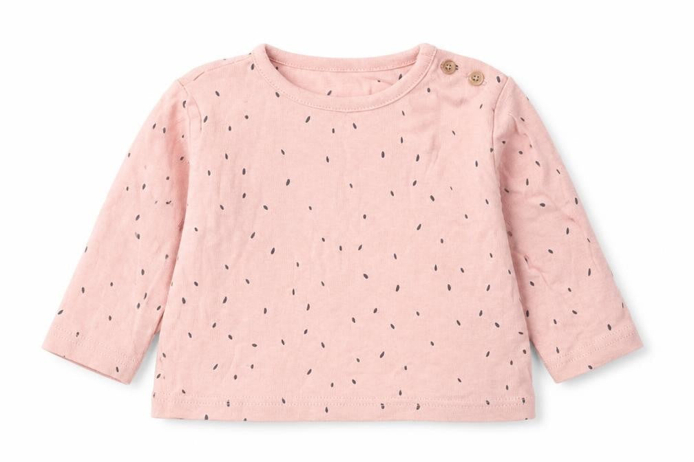 Marks and Spencer Girls Pink Geometric 100% Cotton Basic T-Shirt Size 3-6 Months Round Neck Button