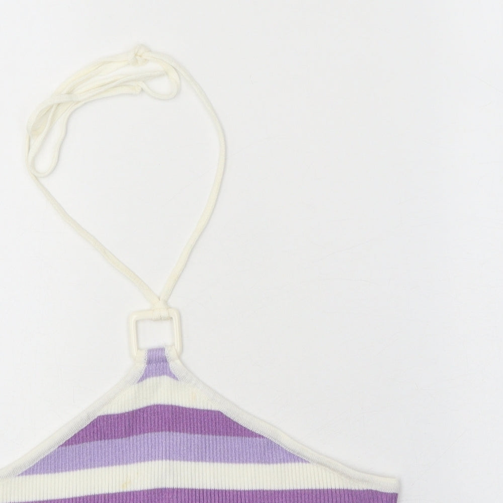 Divided Womens Purple Striped Viscose Basic Tank Size M Halter
